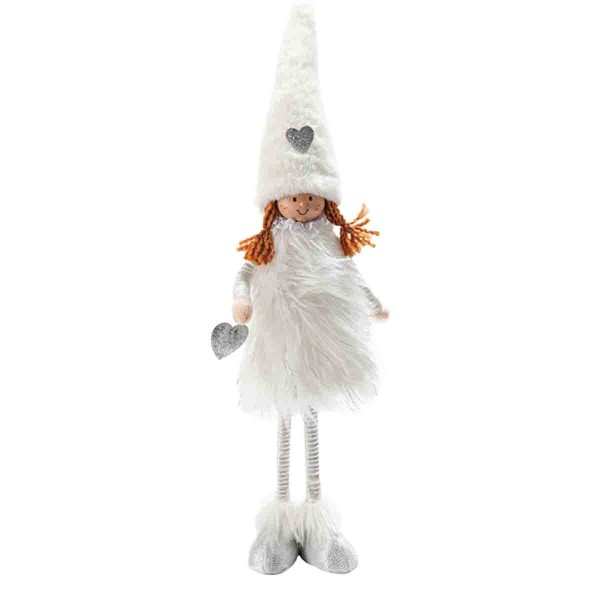 FABRIC STANDING GIRL W/FUR DRESSGLITTERED BOOTS & HEART 50Cm