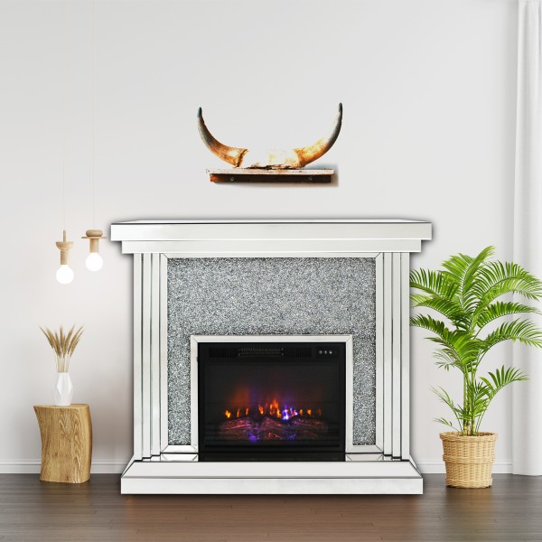 Silver Mirror Fireplace W/crushed Crystal