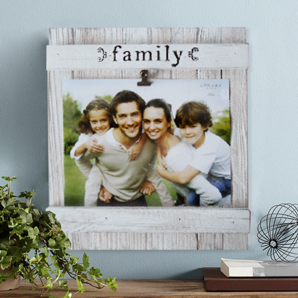 Cadre photo en bois avec clip en métal rustique (family)