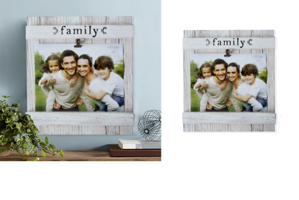 Cadre photo en bois avec clip en métal rustique (family)