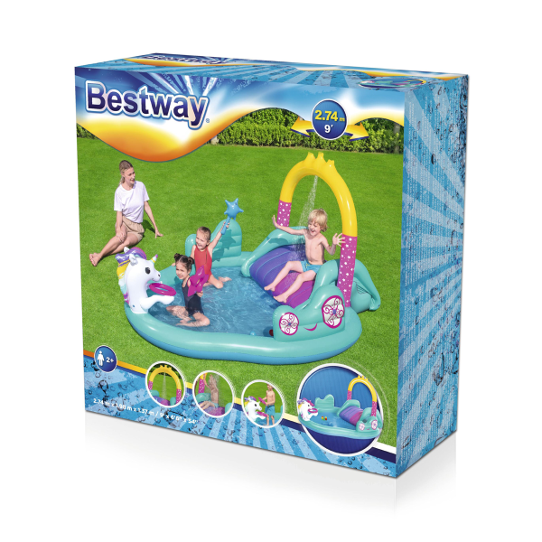 Bestway | Centre de jeu d'eau chariot licorne magique 9 pieds