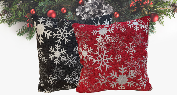 Coussin Chenille Flocon de Neige Pailleté
