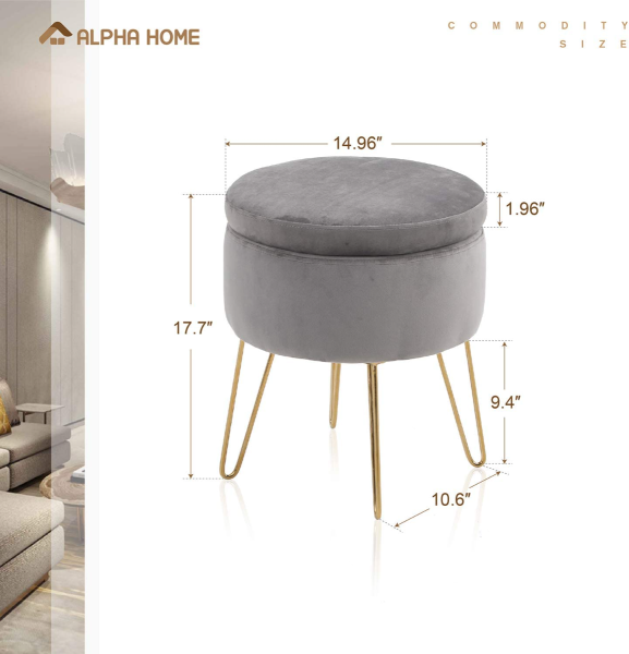 Atelier du Nord - Stool With Storage - Gold Metal Legs