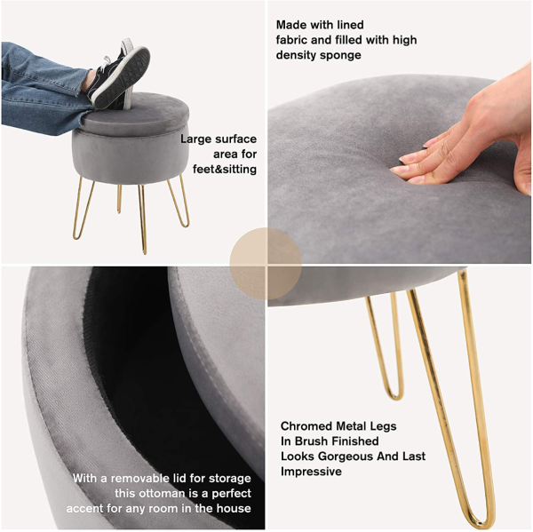 Atelier du Nord - Stool With Storage - Gold Metal Legs