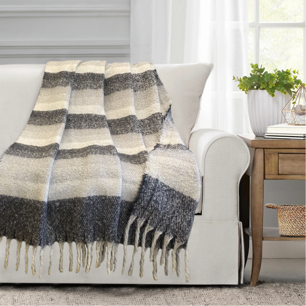 STEFAN- Stripe Faux Mohair Woven Throw