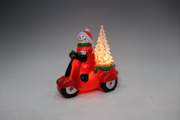 XMAS Père Noël et bonhomme de neige en mobylette avec arbre