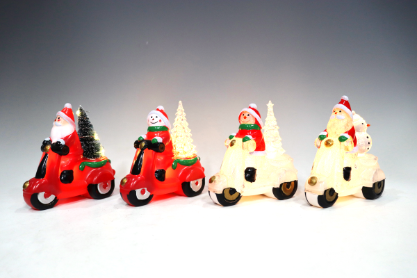 XMAS Père Noël et bonhomme de neige en mobylette avec arbre