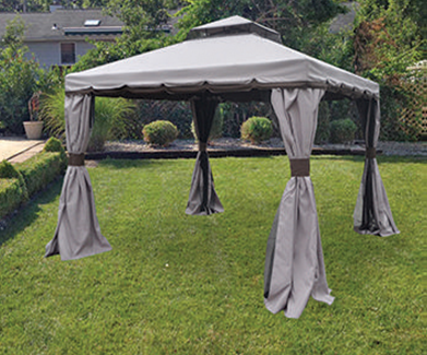 Gazebo avec moustiquaire et rideaux | 10 x 10 pi - Gris