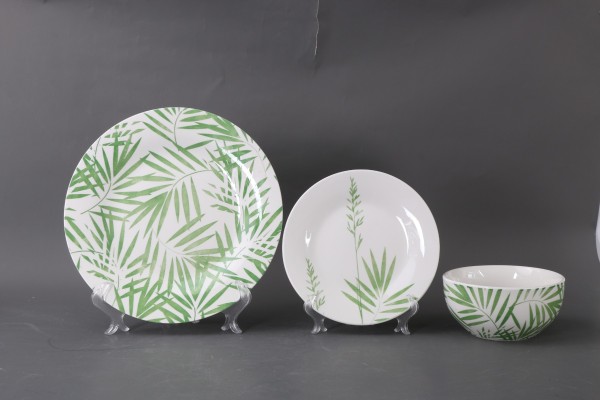 Ensemble de vaisselle 12 pièces Feuilles vertes