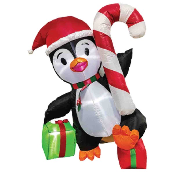 INFLATABLE LED LIGHT UP PENGUIN WITH GIFTS & CANDY CANE