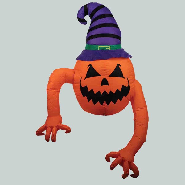 INFLATABLE LIGHT-UP LED CRAWLING PUMPKIN-WITCH 122CM TALL