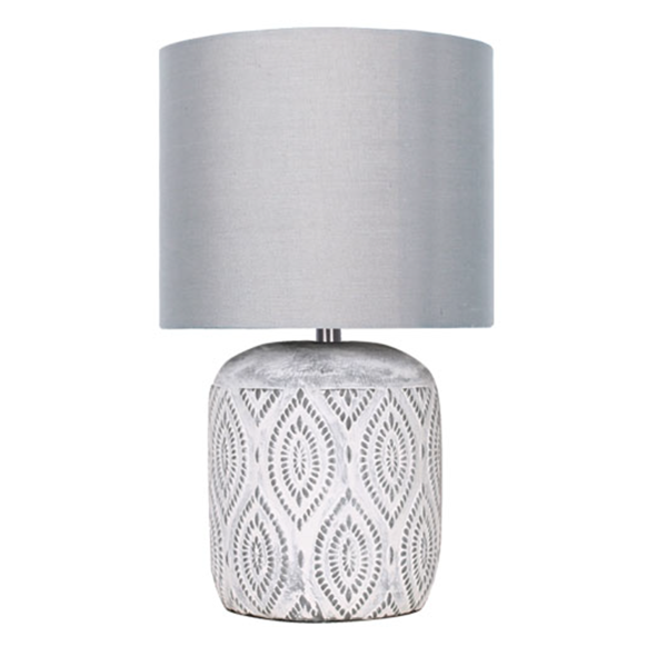 LAURENT TAYLOR - Ceramic Table Lamp Ikat Grey Shade Antique White