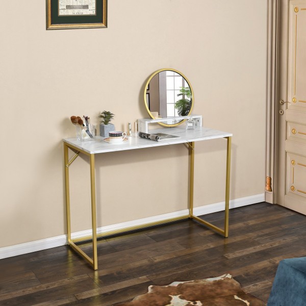 Jay - Computer/office Desk Gold Metal Frame And White Marble