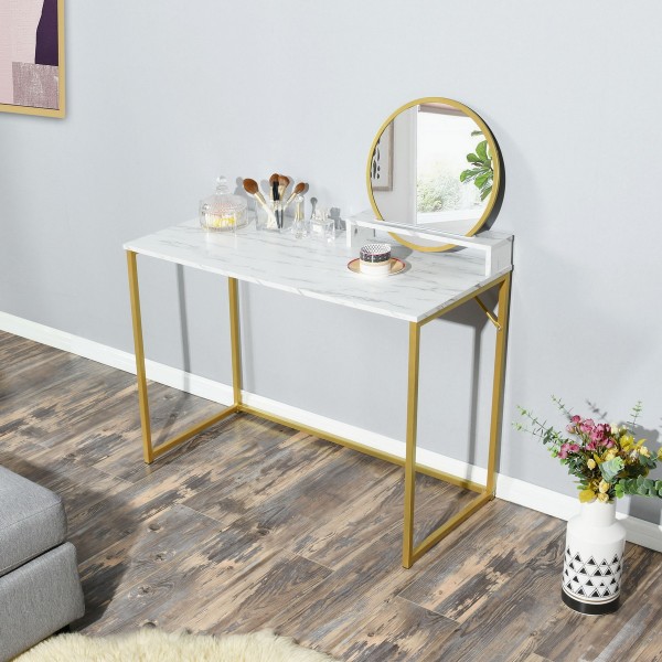 Jay - Computer/office Desk Gold Metal Frame And White Marble