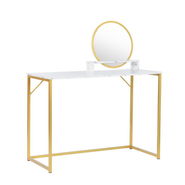 Jay - Computer/office Desk Gold Metal Frame And White Marble
