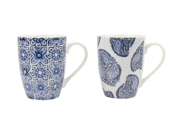 New Bone Mug 11oz Blue Tiles Asst Decals