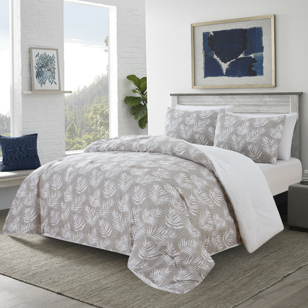 Kara- 3pc Comforter Taupe Leaf Print