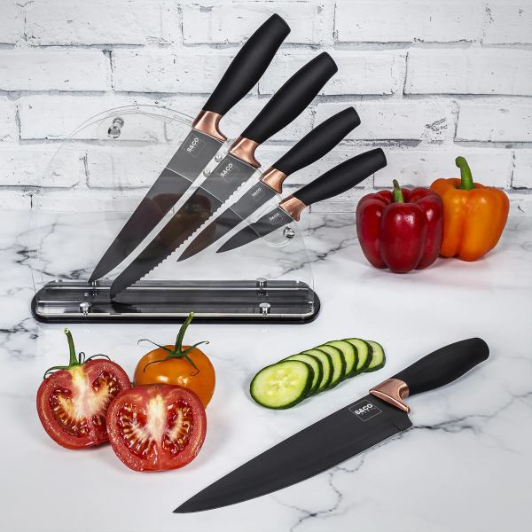 Knife 6pc Set Black With acrylic Stand