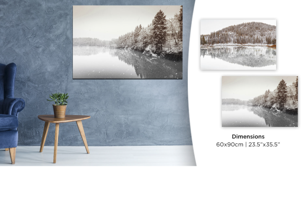 Toile imprimée 60 x 90 cm | Lac d'hiver avec montagne
