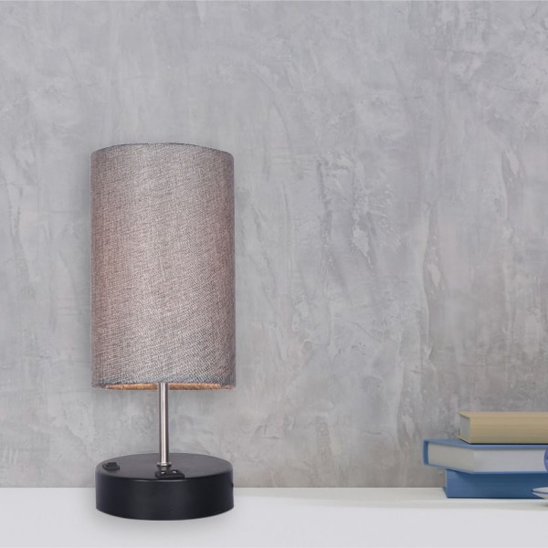 Table Lamp Black & Grey Shade USB