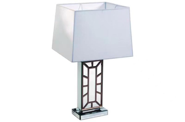 Lampe de table avec miroir argenté Abat-jour en tissu blanc