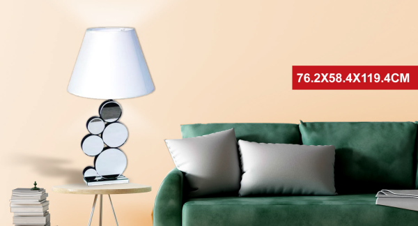 Silver Mirror Table Lamp White Fabric Lampshade 76.2*58.4
