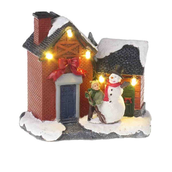 Lauren Taylor - Maison de Noël et enfant avec bonhomme de neige Led