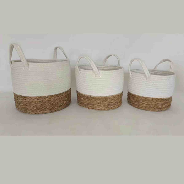 WHITE ROUND ROPE/NATURAL STRAW BASKETS 1