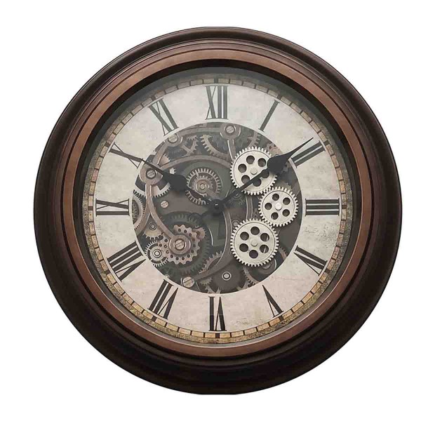LAUREN TAYLOR - LARGE WOOD 52.5CM WALL CLOCK WITH MOVING Gears