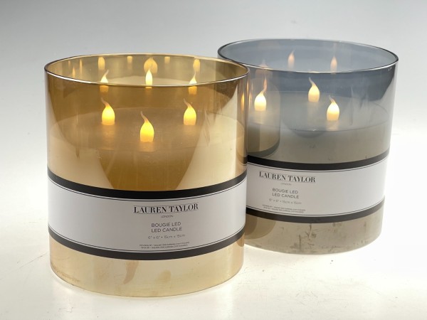 Candle Glass Led Amber Grey W/timer