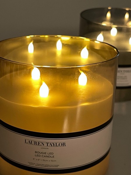 Candle Glass Led Amber Grey W/timer