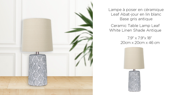 LAURENT TAYLOR - Lampe de table en céramique abat-jour en lin blanc antique