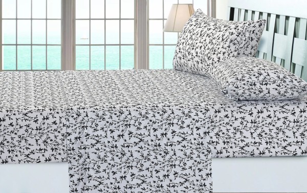 Collection Lindam - Ens. de draps en microfibre | feuillage noir