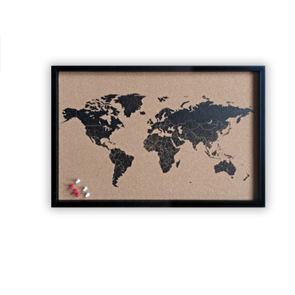 World Map Cork Board & Wood