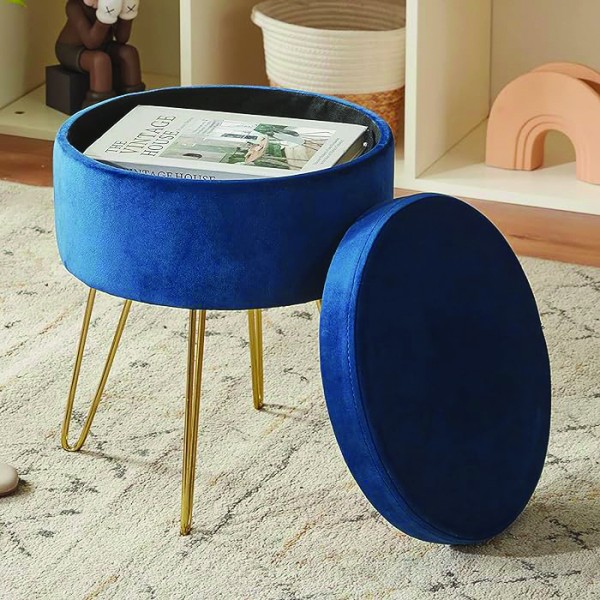 Atelier Du Nord - Velvet Storage Ottoman With Wood Legs