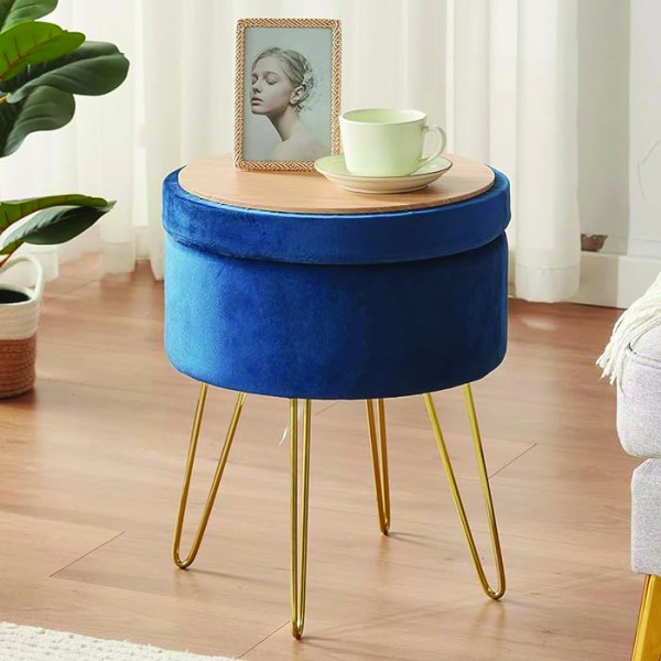 Atelier Du Nord - Velvet Storage Ottoman With Wood Legs