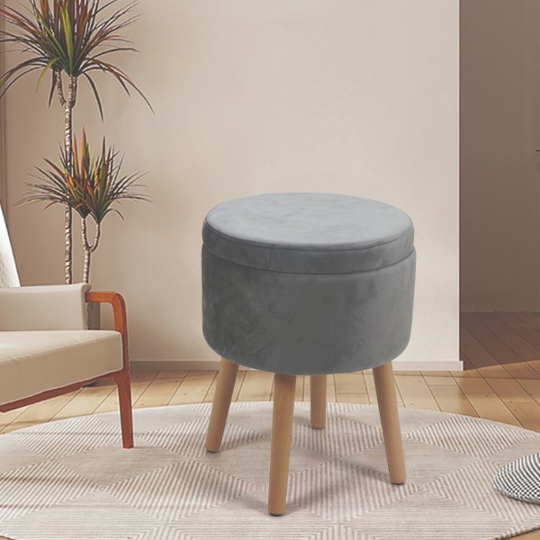 Atelier Du Nord - Velvet Storage Ottoman With Wood Legs