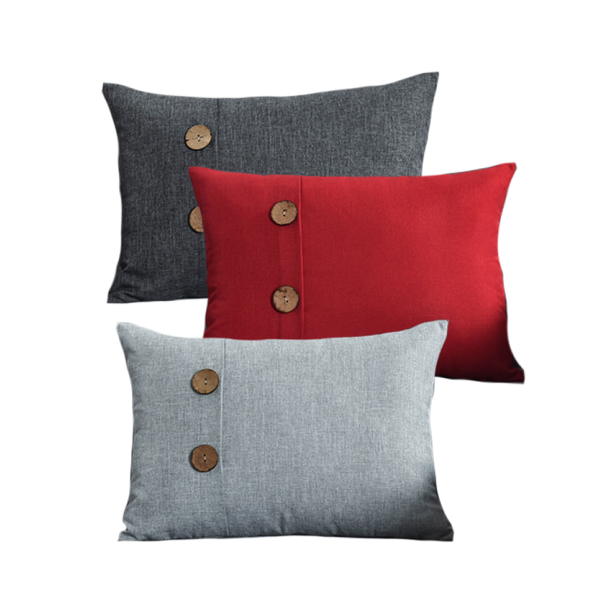 Morris | Coussin imitation lin avec boutons en bois