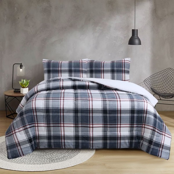MICHAEL Plaid FLeece Sherpa Comforter Set