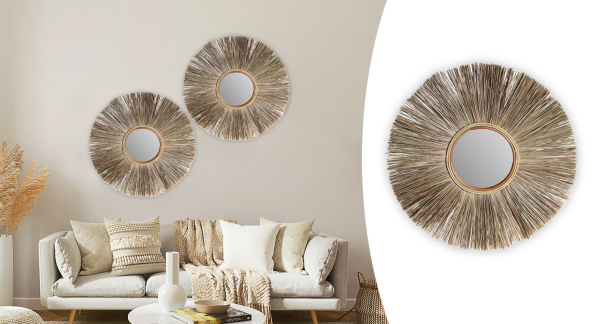 Straw Raffia Mirror Round