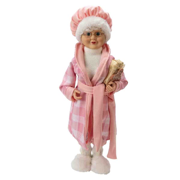 Figurine debout M. et Mme Noël en tissu Peignoir rose