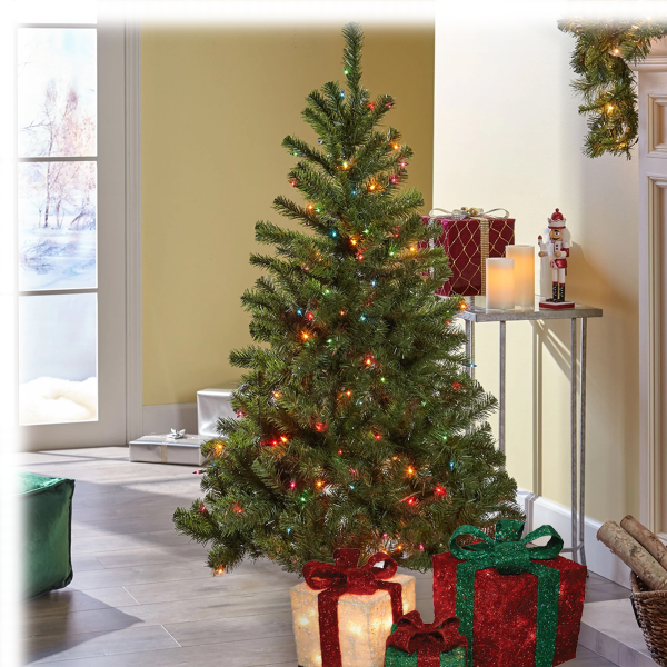 213cm Pre lit Green Noble Pine Tree 360 Micro Multi Color
