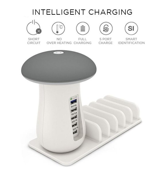 Zummy | Lampe champignon DEL et chargeur USB multi-ports