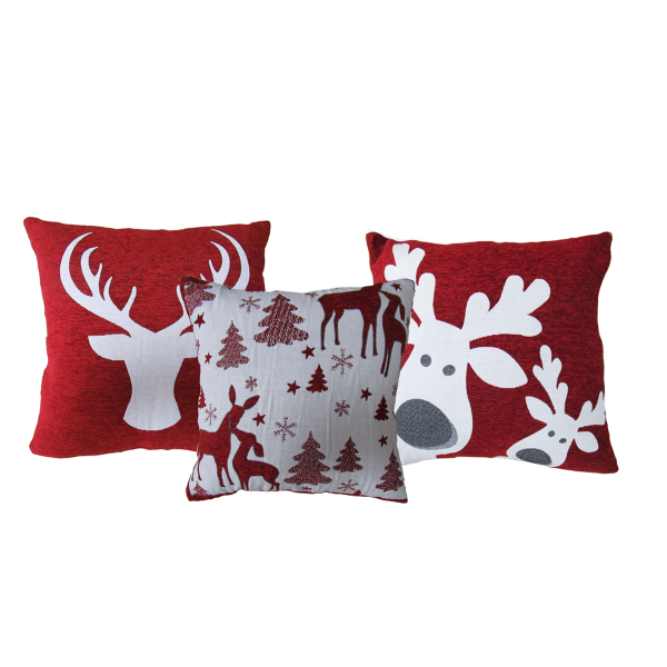 Coussin de Noël 18x18 Chenille Rouge Fermeture Invisible