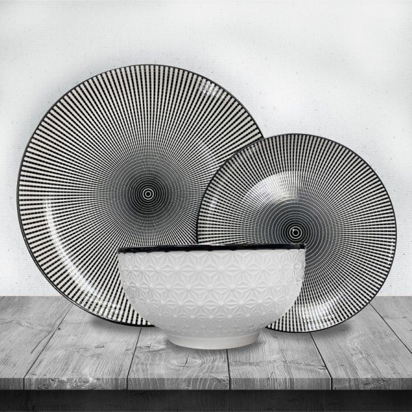 12pc Dinner Set Optic Black/white