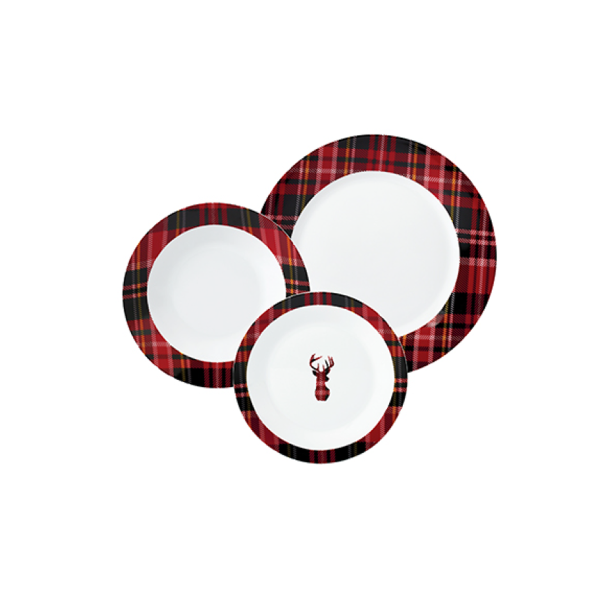 Dinnerware Set 12pc Plaid Xmas 19