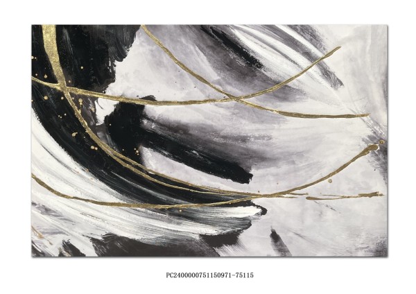 Toile imprimée 75 x 115 cm | Coups de pinceau abstraits noir et doré