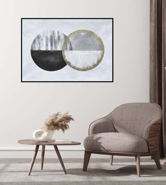 Printed Canvas 70 x 100 cm | Black/Gold Abstract Circles