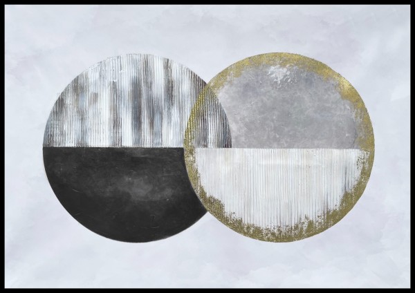 Printed Canvas 70 x 100 cm | Black/Gold Abstract Circles