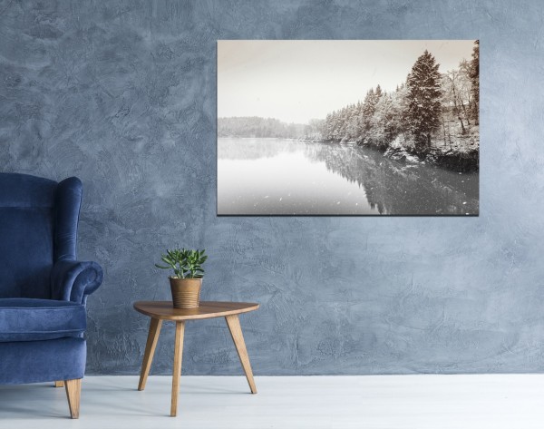 Toile imprimée 60 x 90 cm | Lac d'hiver avec montagne